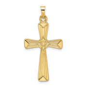 14k Polished Solid Floral Center Cross Pendant