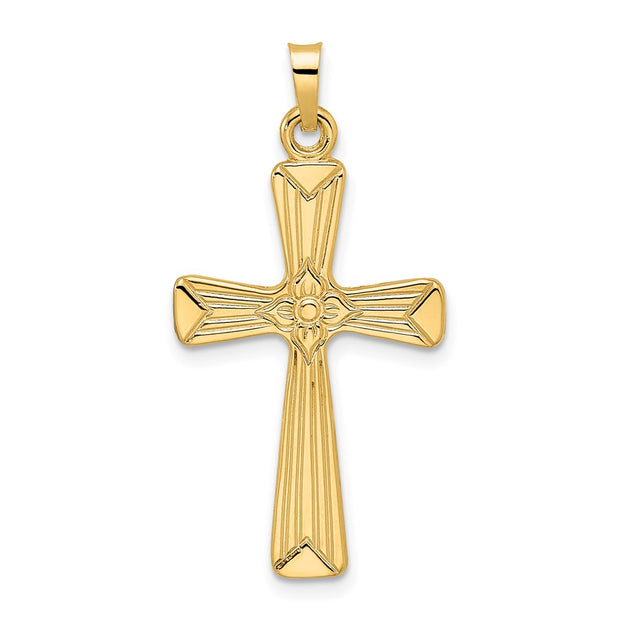 14k Polished Solid Floral Center Cross Pendant