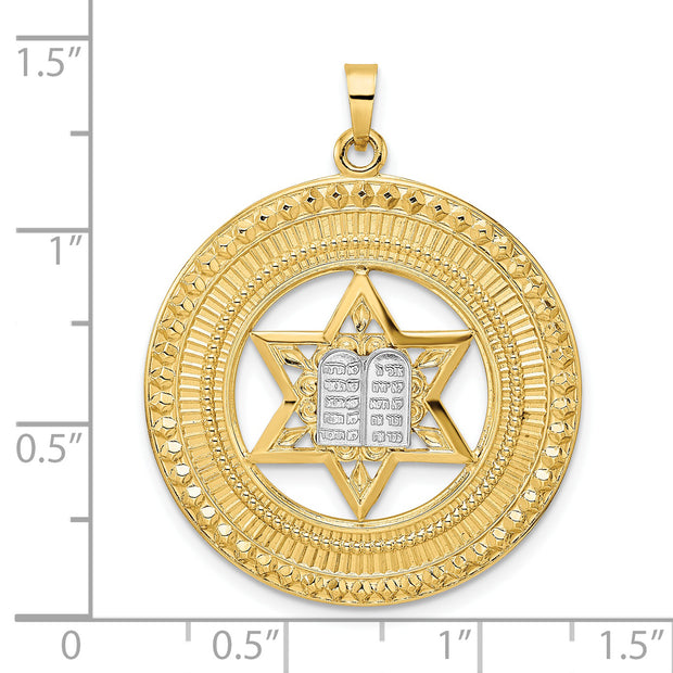 14k Two-tone Solid Star and Torah Inside Frame Pendant