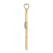 14k Two-tone Solid Double Hearts Cross Pendant