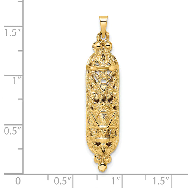 14k Polished and Textured Solid Mezuzah Pendant