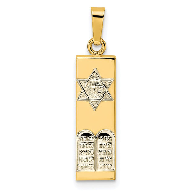 14k Two-tone Polished Hollow Mezuzah w/Star of David and Torah Pendant
