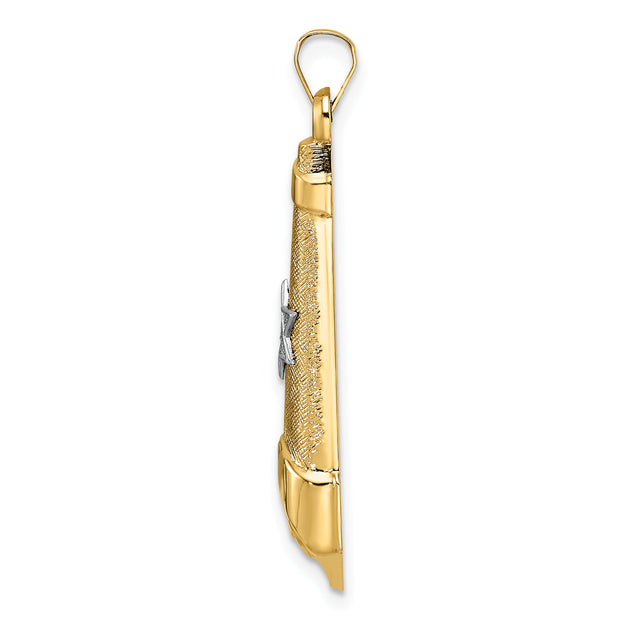 14k Two-tone Hollow Scroll and Star Pendant