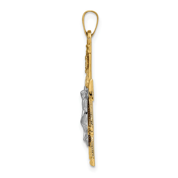 14k Two-tone Polished Solid INRI Crucifix Pendant