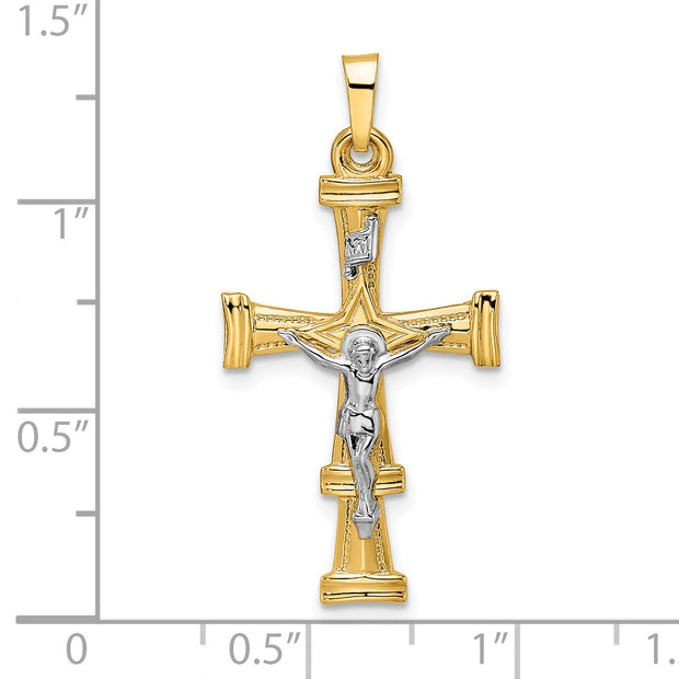 14k Two-tone Polished Solid INRI Crucifix Pendant