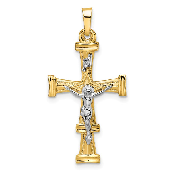 14k Two-tone Polished Solid INRI Crucifix Pendant