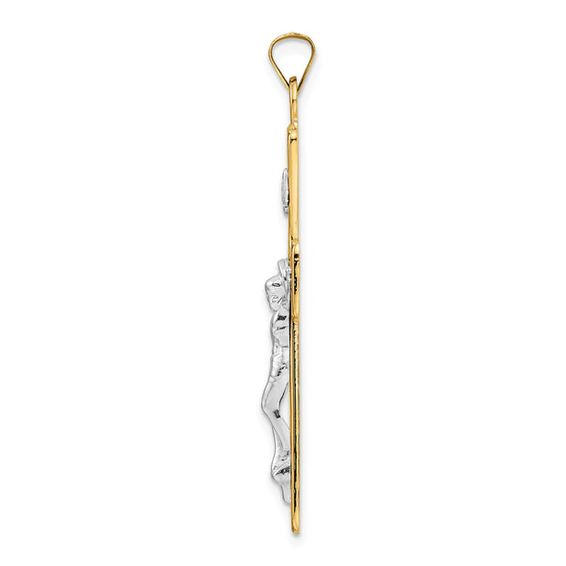 14k Two-tone Polished Solid INRI Curcifix Cross Pendant