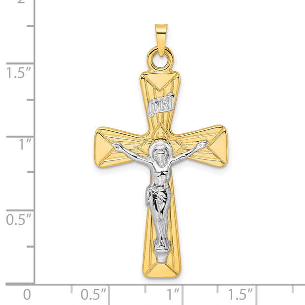 14k Two-tone Polished Solid INRI Curcifix Cross Pendant