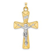 14k Two-tone Polished Solid INRI Curcifix Cross Pendant