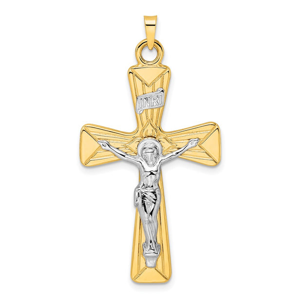 14k Two-tone Polished Solid INRI Curcifix Cross Pendant