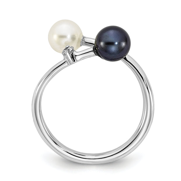 14K WG 5-6mm Round Black & White Saltwater Akoya Pearl Dia. Adj. Ring