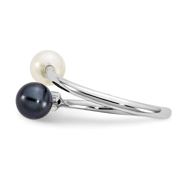 14K WG 5-6mm Round Black & White Saltwater Akoya Pearl Dia. Adj. Ring
