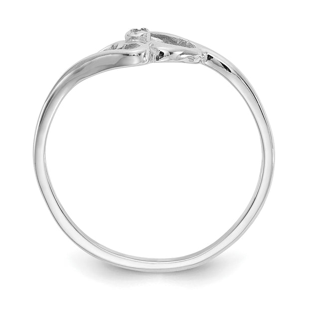 14k White Gold Polished AA Diamond Heart Ring