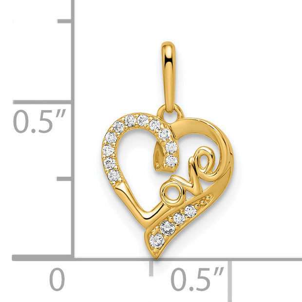 14k CZ LOVE Heart Pendant