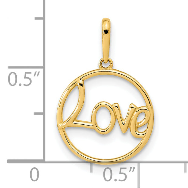 14K Polished Circle LOVE Pendant