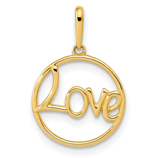 14K Polished Circle LOVE Pendant
