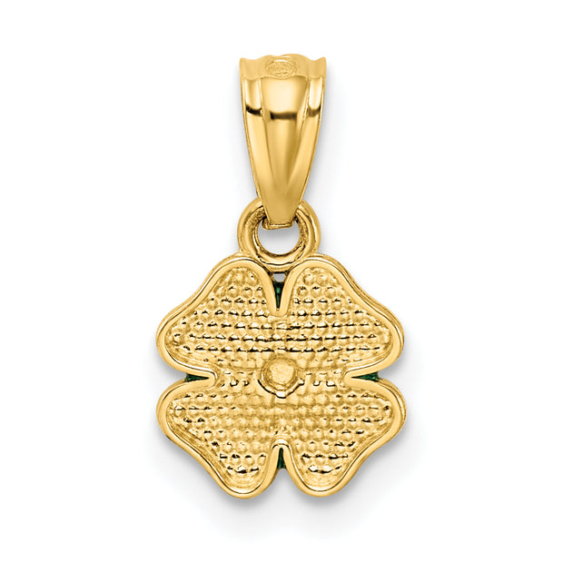 14k Green Enameled Four Leaf Clover Pendant