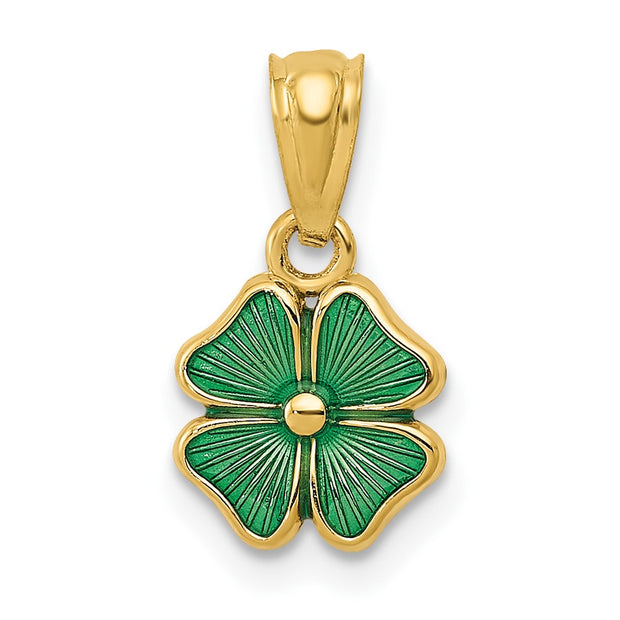 14k Green Enameled Four Leaf Clover Pendant