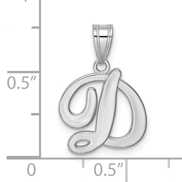 14KW White Gold Script Letter D Initial  Pendant