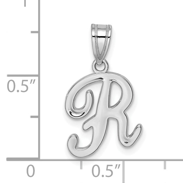 14KW White Gold Script Letter R Initial Pendant