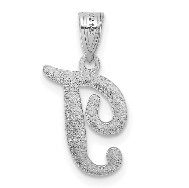 14KW White Gold Script Letter T Initial Pendant