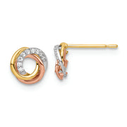 14k Tri-colored CZ Circle Post Earrings