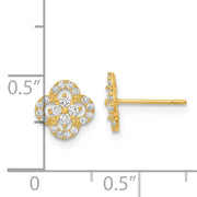 14K Polished Flower CZ Post Earrings