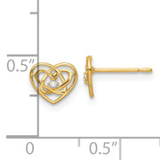 14k CZ Trinity Heart Post Earrings