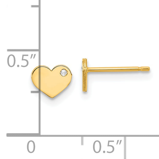 14K Polished CZ Heart Post Earrings