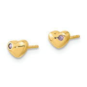 14K Polished Heart with CZ Post Earrings