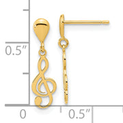 14K Polished Treble Clef Dangle Earrings