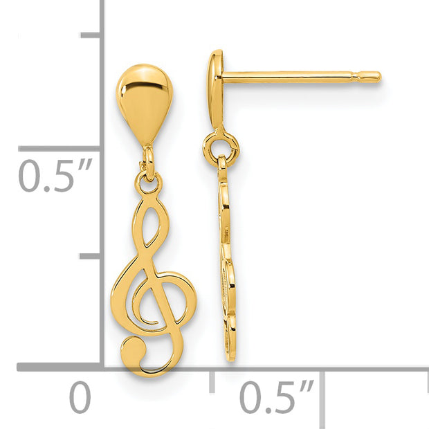 14K Polished Treble Clef Dangle Earrings