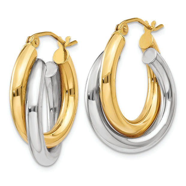 14k Two-tone Polished Double Tube Hoop Earrings