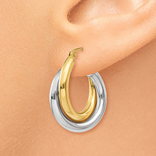 14k Two-tone Polished Double Tube Hoop Earrings